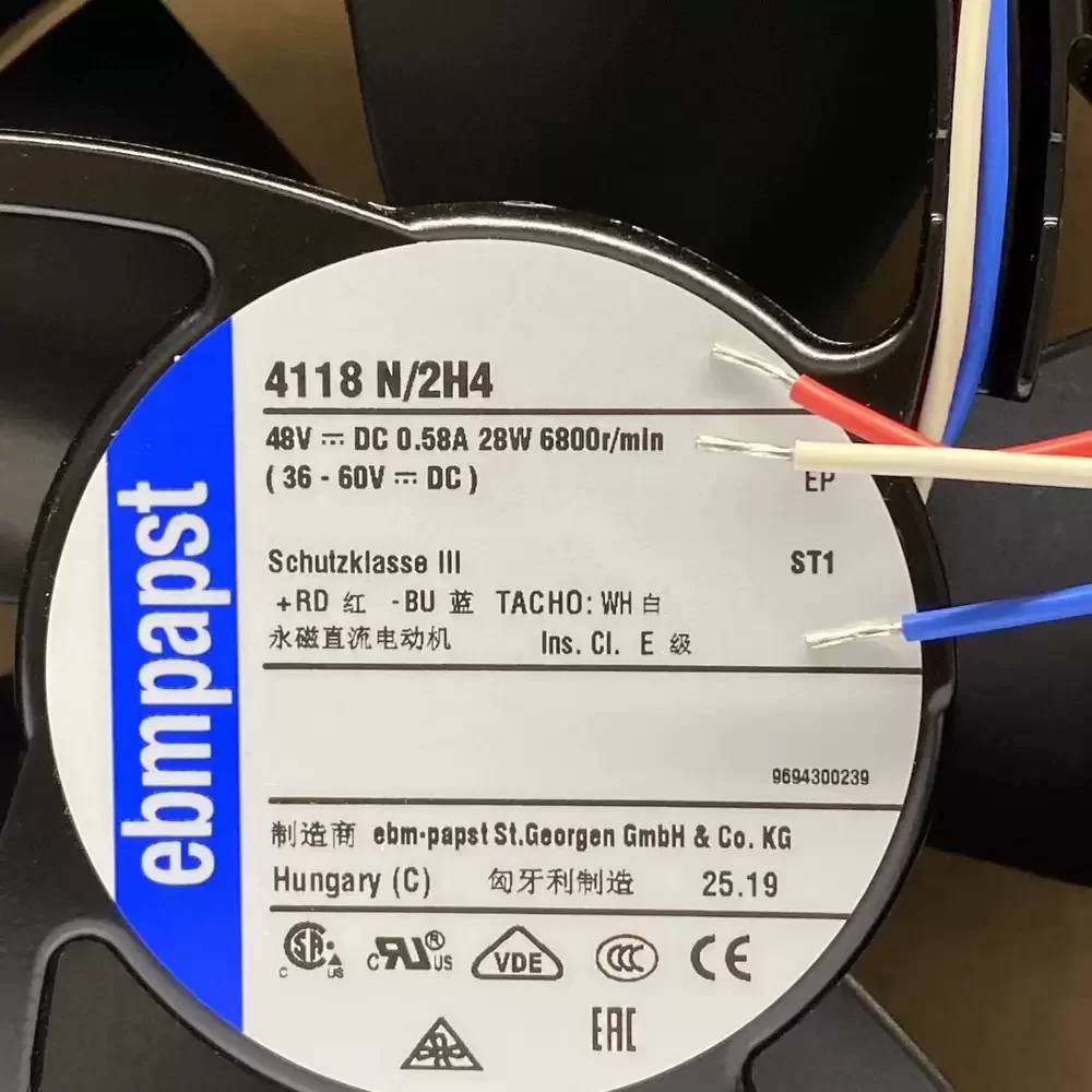 4118N/2H4 ebm-papst 48VDC 119x119x38mm 28W Axial Fan 4118N/2H4 ebm-papst 48VDC 119x119x38mm 28W Axial Fan