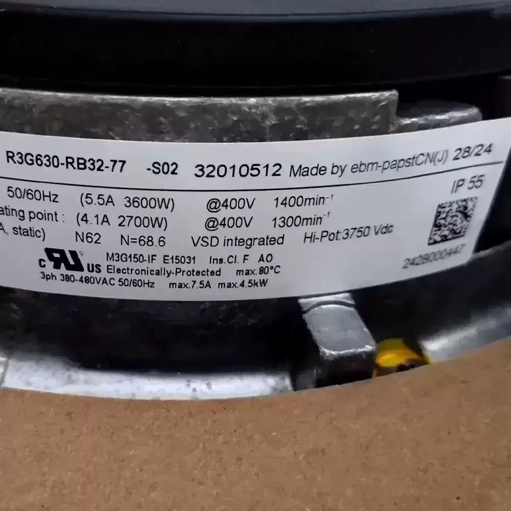 R3G630-RB32-77 ebmpapst 380-480VAC 630mm Centrifugal Fan