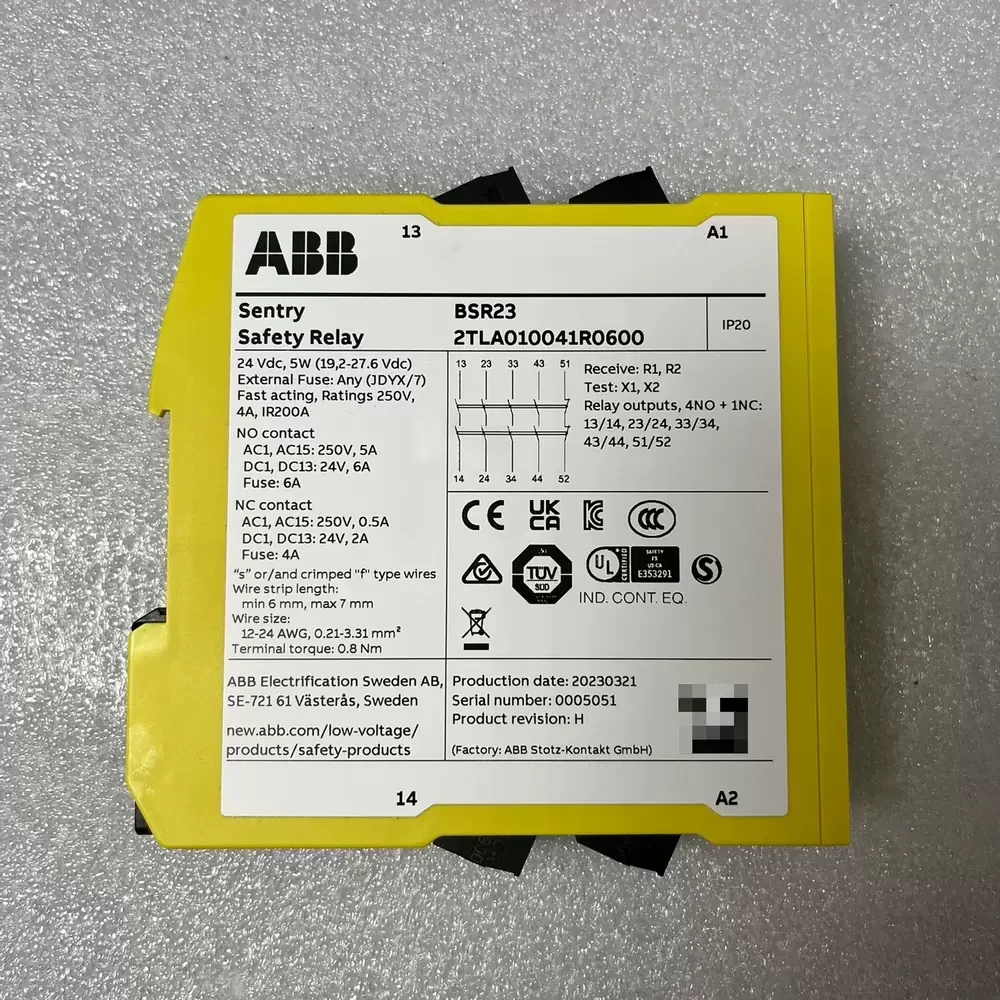 ABB BSR23 2TLA010041R0600 24VDC 4NO+1NC Safety Expansion Relay ABB BSR23 2TLA010041R0600 24VDC 4NO+1NC Safety Expansion Relay